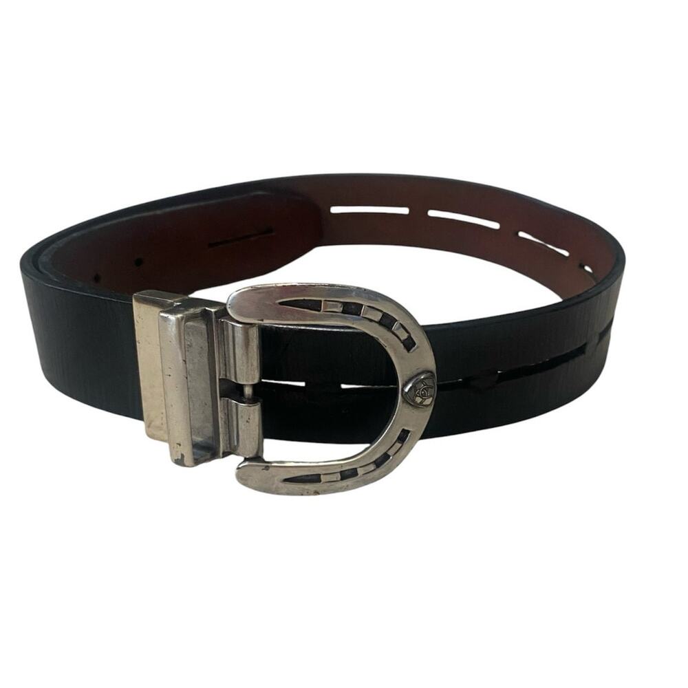 Ariat Reversible Black Brown Leather Belt Silver Horseshoe Buckle Equestrian M